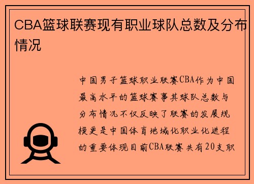 CBA篮球联赛现有职业球队总数及分布情况